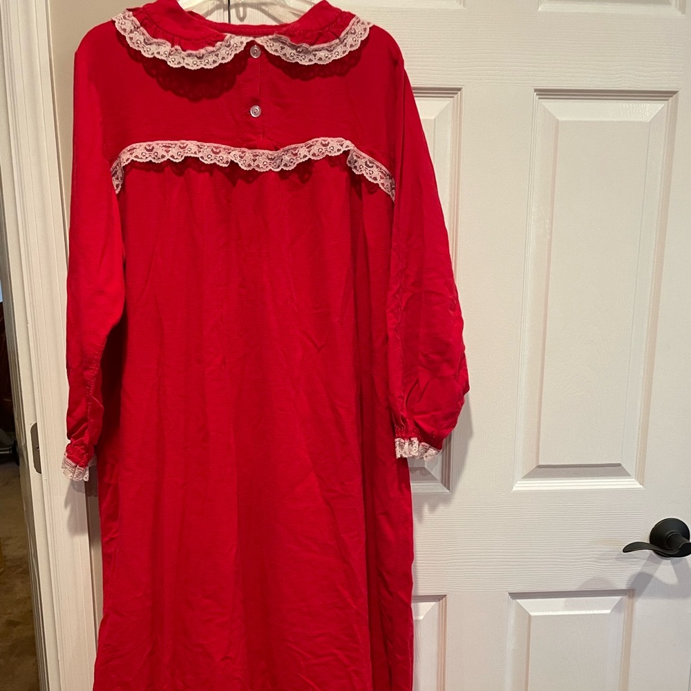 Vintage Vermont Country Store Nightgown Women Size Med Red White Lace Farmhouse